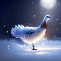 Blue pigeon in the snow. 3d rendering, 3d illustration. AI generated