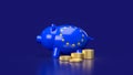 The Blue piggy bank and coins for Euro saving or business concept 3d rendering Royalty Free Stock Photo