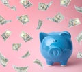 Blue piggy bank on color background. Money Royalty Free Stock Photo