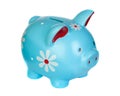 Blue piggy bank with flowers Royalty Free Stock Photo