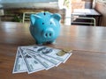 Blue piggy bank, idea for saving money for future Royalty Free Stock Photo