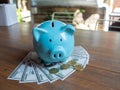 Blue piggy bank, idea for saving money for future Royalty Free Stock Photo