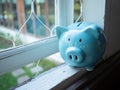 blue piggy bank, idea for saving money for future Royalty Free Stock Photo