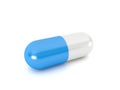 Blue pill capsule isolated on white background, 3d rendering Royalty Free Stock Photo