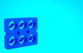 Blue Pills in blister pack icon isolated on blue background. Medical drug package for tablet, vitamin, antibiotic Royalty Free Stock Photo