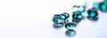 Blue pills for healthy diet nutrition, supplements pill and probiotics capsules, healthcare and medicine as pharmacy and