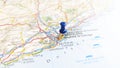 A blue pin stuck in Barcelona on a map of Spain Royalty Free Stock Photo