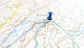 A blue pin stuck in Bern on a map of Switzerland Royalty Free Stock Photo