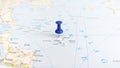 A blue pin stuck in the island of skyros skiros on a map of Greece Royalty Free Stock Photo