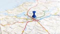 A blue pin stuck in Limerick on a map of Ireland Royalty Free Stock Photo