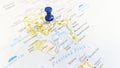 A blue pin stuck in the Orkney Islands on a map of Scotland Royalty Free Stock Photo