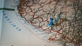 Flekkefjord, Norway, blue pinhead on map. Royalty Free Stock Photo