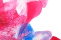 blue pink abstract acrylic painting color texture on white paper background by using rorschach inkblot method