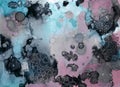 Blue and pink alcoholic ink abstract background, splashes and stains, painting hand drawing