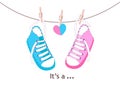 Blue and Pink Baby shoes. Baby shower greeting card