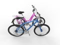 Blue and pink bicycles