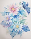 blue and pink botanical flowers watercolorwarm watercolor colors in white background. Royalty Free Stock Photo