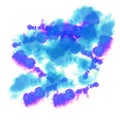 Blue, pink and bright turquoise neon watercolor burst stains. Hand drawn on wet paper. Soft, liquid, abstract, dynamic