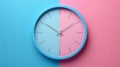 Blue and pink clock on a split background, symbolizing time management and balance concept Royalty Free Stock Photo