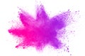 Blue pink color powder explosion cloud isolated on white background. Royalty Free Stock Photo