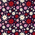 Blue pink Creative vibrant quirky Retro floral pattern in 60s in bright juicy colors