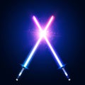 Blue and pink crossing laser sabers war. Royalty Free Stock Photo