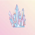 Blue and pink crystal, cartoon cute vector Quartz illustration. Quartz Crystal druse, pink princess grain on pink