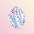 Blue and pink crystal, cartoon cute vector Quartz illustration. Quartz Crystal druse, pink princess grain on pink