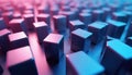 Blue and pink cubes in abstract background. Metallic blocks arranged in rows. Shiny cubes with reflective surface. Geometric Royalty Free Stock Photo