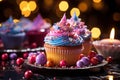 Blue and pink cupcake party food with sprinkles Royalty Free Stock Photo