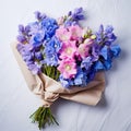 Delphinium Bouquet: Blue And Pink Flowers In Matte Photo Style Royalty Free Stock Photo