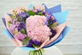 Blue and pink flowers close-up. Natural hydrangea flowers background Royalty Free Stock Photo