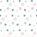 Blue and pink flowers on white