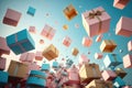 Blue and pink flying gift boxes Royalty Free Stock Photo