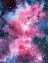 Blue and pink galaxy abstract watercolor illustration