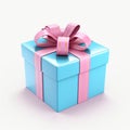 Blue And Pink Gift Box With Bow - 3d Graphics