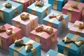 Blue and pink gift boxes in a row Royalty Free Stock Photo