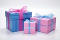 blue and pink gift boxes of the same size and shape Royalty Free Stock Photo