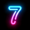 Blue pink glowing neon tube font Number 7 SEVEN 3D