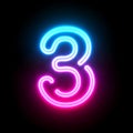 Blue pink glowing neon tube font Number 3 THREE 3D