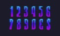 Blue pink gradient isolated numbers and currency signs. Luminous display font