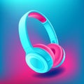 Blue and pink headphones isolated on bluee background, realistic vector illustration.