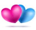 Blue and pink heart symbols