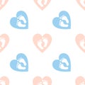 Blue and pink help babies symbol icon isolated seamless pattern on white background. Heart fundraising sign. A stylized Royalty Free Stock Photo