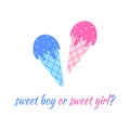 Blue and pink ice creams. Boy or girl concept. Gender reveal party invitation card or banner. Vector flat illustration