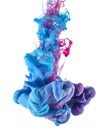 Blue and pink ink color drop underwater Royalty Free Stock Photo