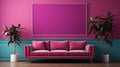 Bold And Colorful Pink Couch Against Blue Tile Walls Royalty Free Stock Photo