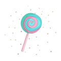 Blue and pink lollipop fun cartoon vector icon. Sweet lollypop cartooning illustration with decoration on white Royalty Free Stock Photo