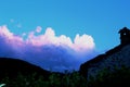 Blue pink lovely sky over the mountains