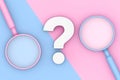 Blue and Pink Magnifying Glass in Duotone Style with White Question Mark. 3d Rendering